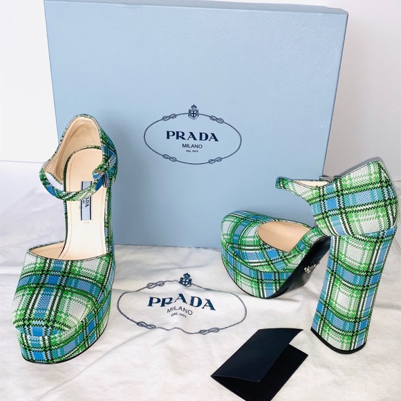 Prada - Plaid Ankle-Strap Platform Pumps BNIB - Picture 1 of 8